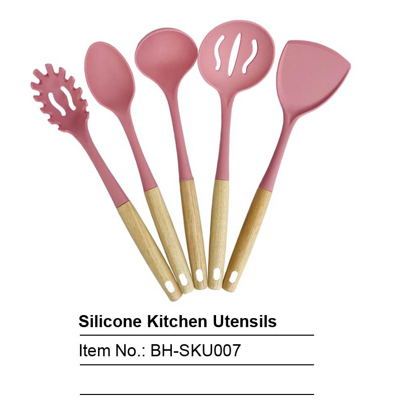 5 pcs of Silicone And Wood Utensil Set-BH-SKU007
