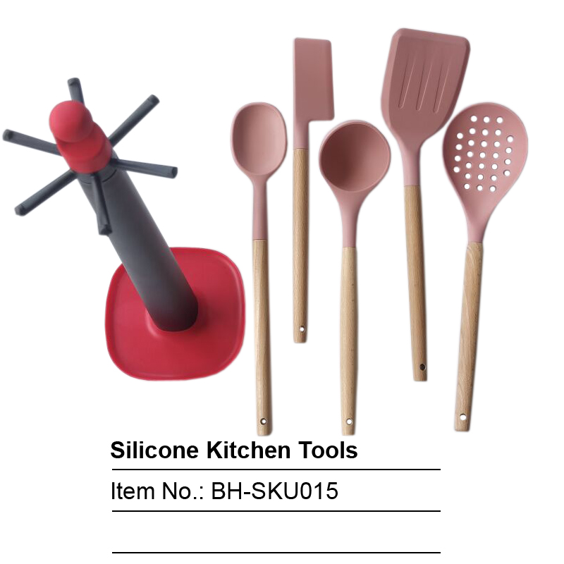 6 pcs of Wooden Handle Silicone Kitchen Utensils-BH-SKU015